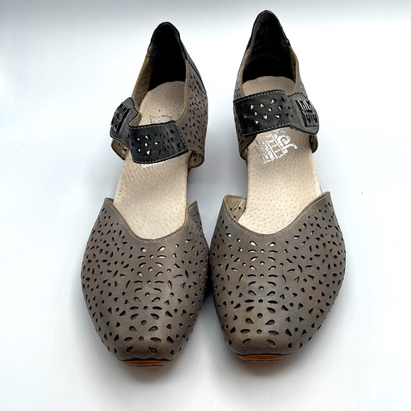 Rieker Mary Jane Perforated Low Heel Shoes - Picture 7 of 14